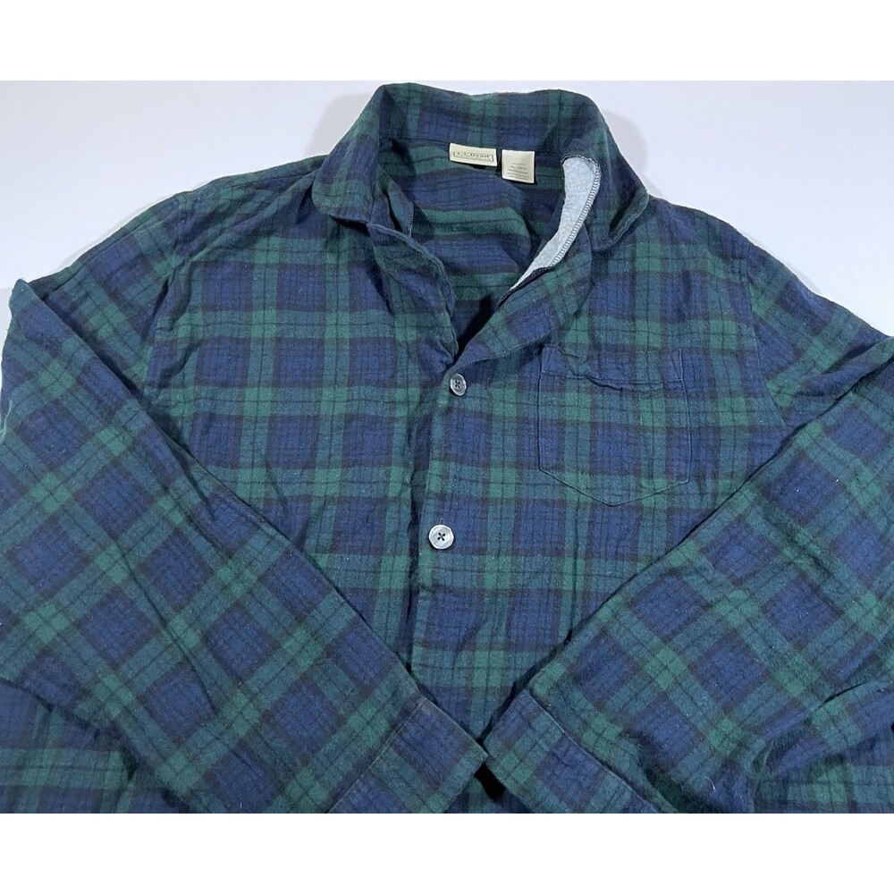 LL Bean Scotch Plaid Flannel Pajama Shirt Blue/Green Men's Size XL - Picture 3 of 7